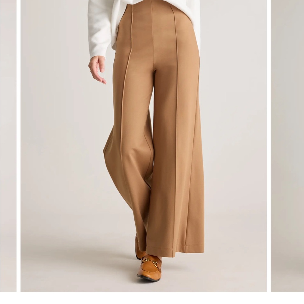 Quince Pecan Ultra-Stretch Ponte Super Wide Leg  Streamlined Silhouette Trouser